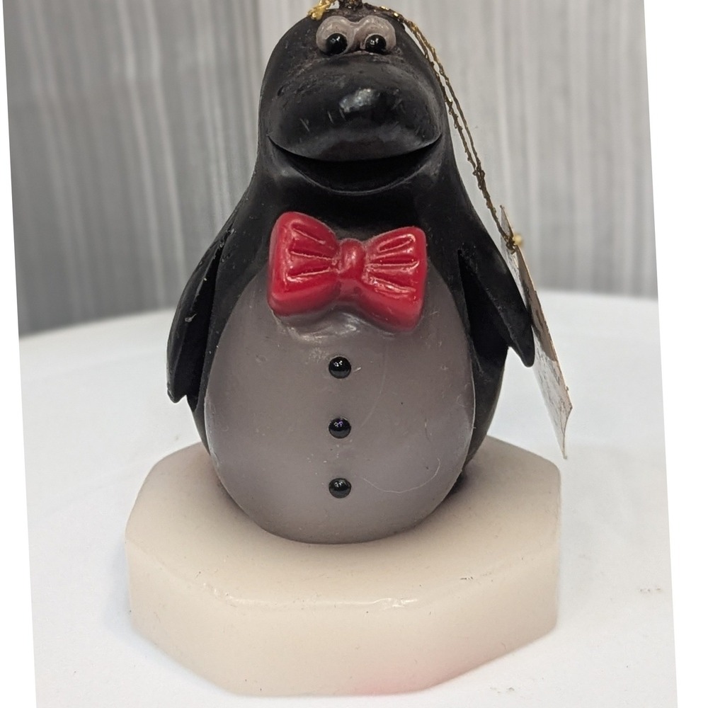 Northern Lights Vtg Wax Candle Penguin Figurine Red Bow Tie Handcrafted USA 3.5"